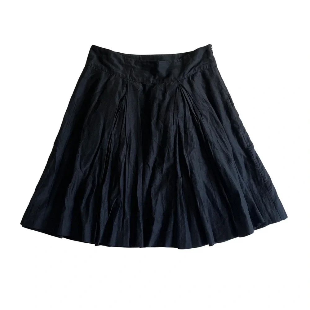 Banana Republic Cotton Silk Blend Black Skirt A-Line Pleated Women's 8 - Picture 3 of 7